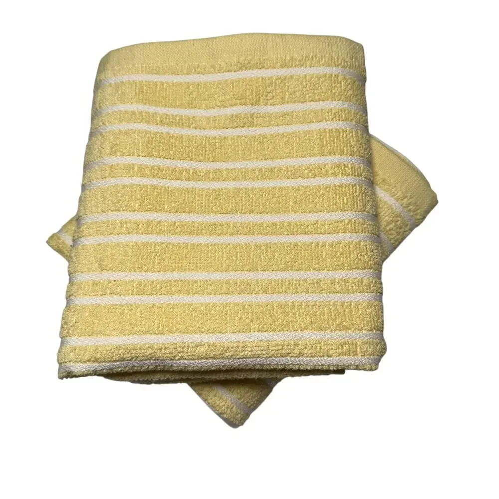 Set of 2 Yellow & White Striped Hand Towels 100% Cotton Oeko-Tex Certified NWOT